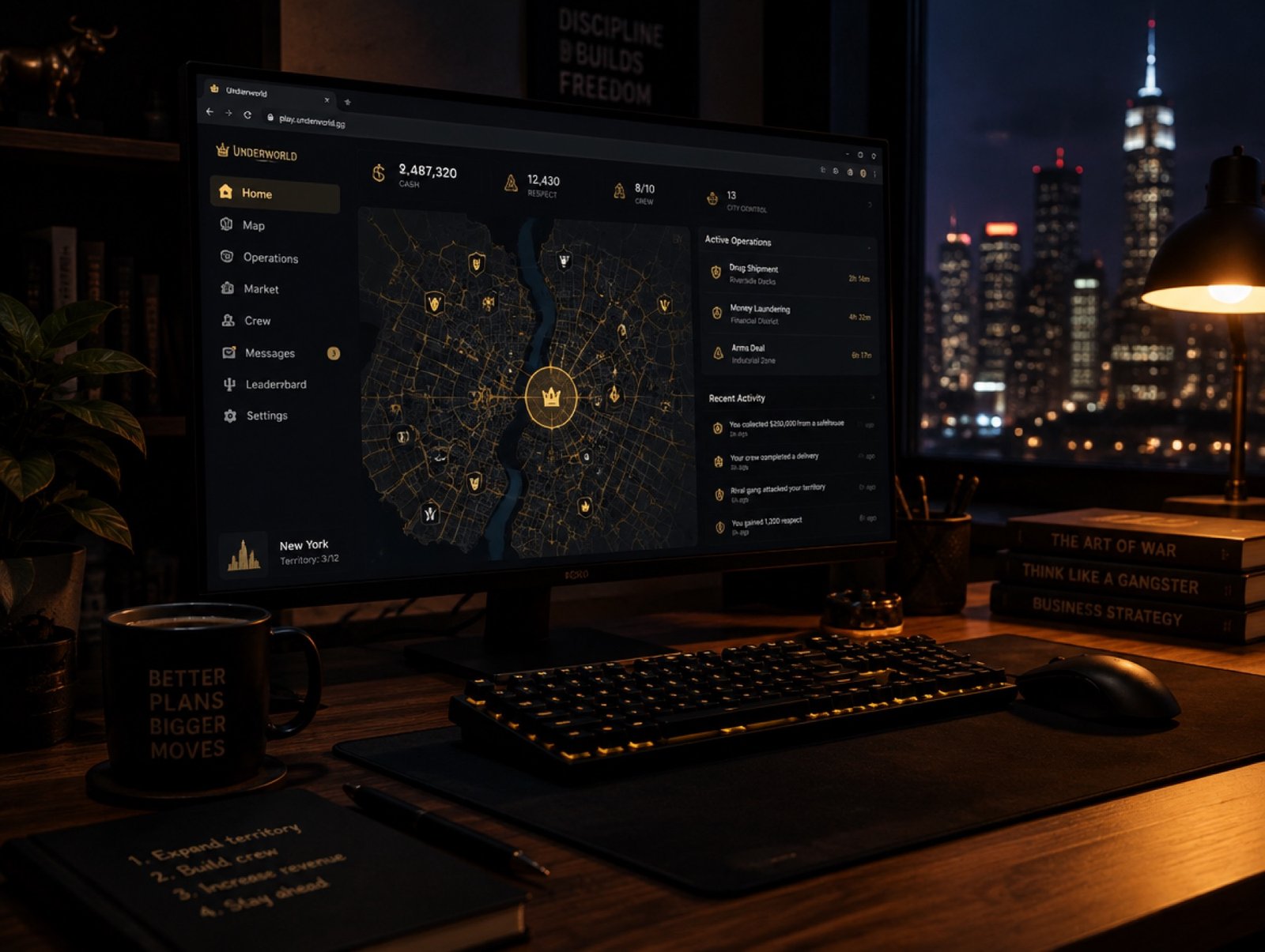 Browsergame op een monitor bij avond
